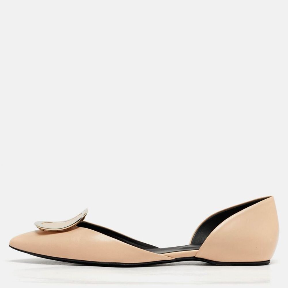 Roger Vivier Trompette Size 38.5 Beige Leather D'orsay Ballet Flats